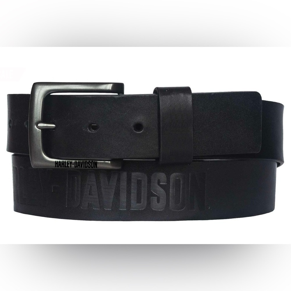 Harley-Davidson Black Vintage Race Leather Belt Antique Nickel Buckle SZ 32 NWT